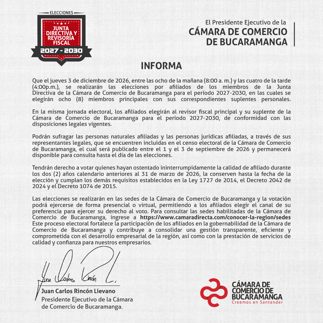 Aviso Oficial Elecciones Junta Directiva