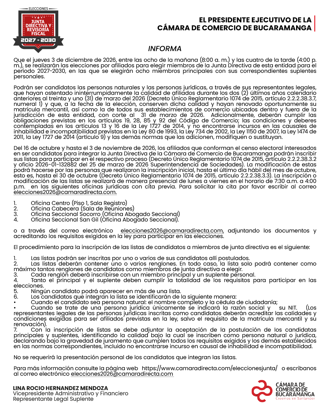 Aviso Oficial Elecciones Junta Directiva