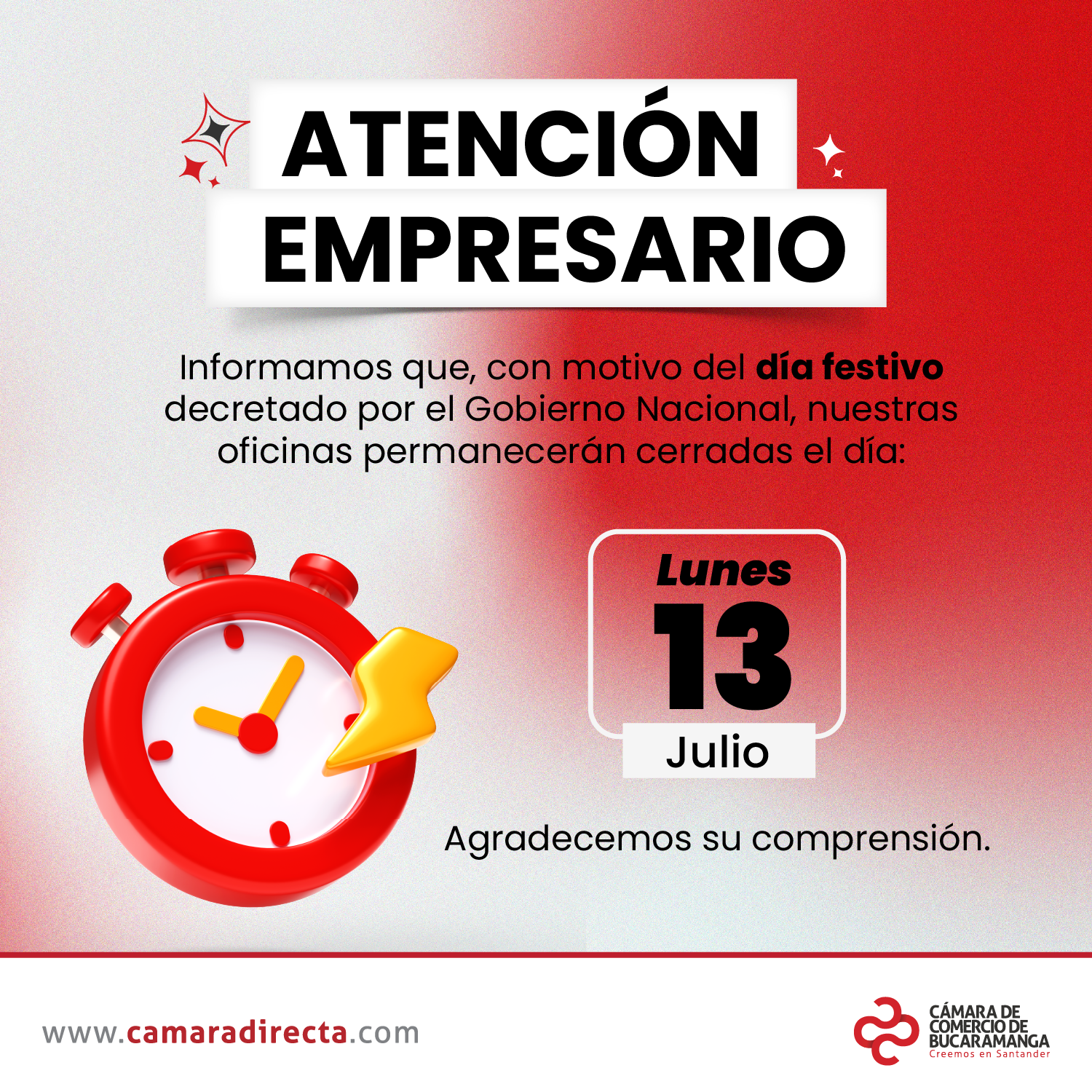 HORARIO LABORAL LUNES 13 JULIO 2026