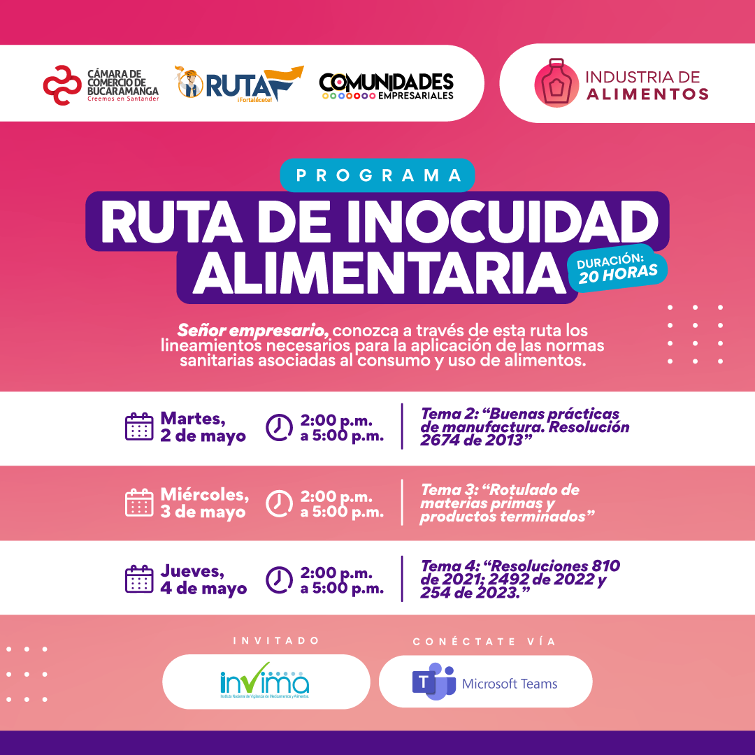 PROGRAMA RUTA DE INOCUIDAD ALIMENTARIA 2, 3 y 4 MAYO 2023