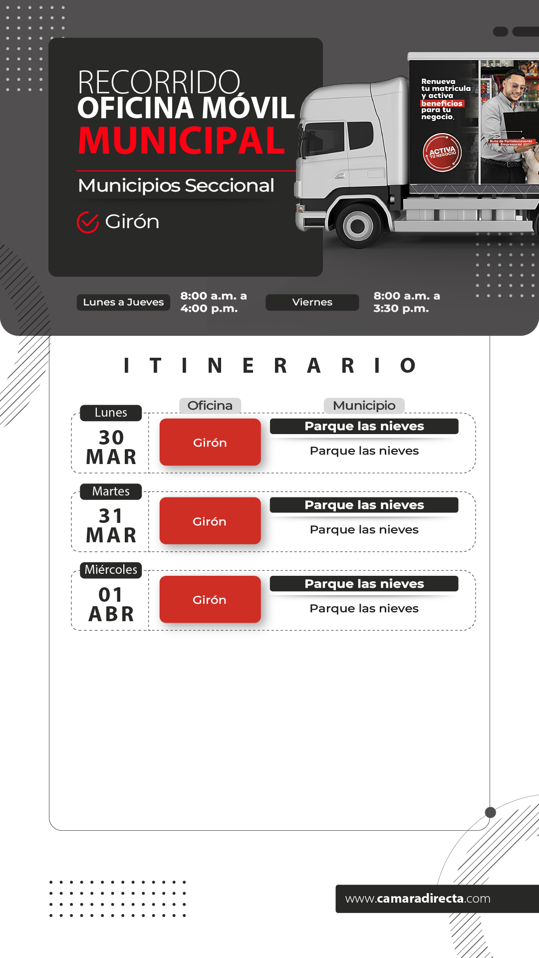 RECORRIDO OFICINA M&Oacute;VIL MUNICIPAL 2026