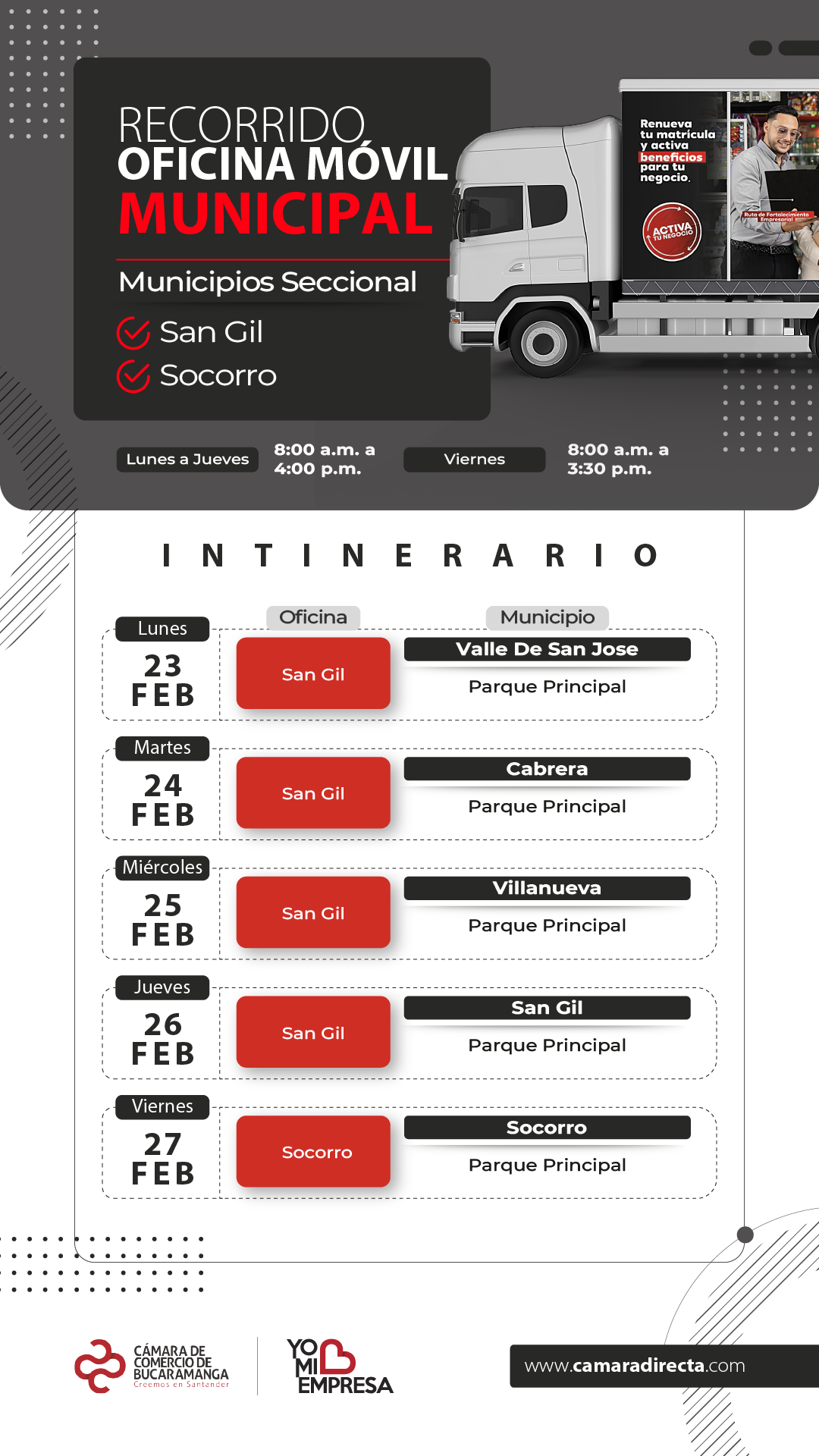 RECORRIDO OFICINA M&Oacute;VIL MUNICIPAL 2026