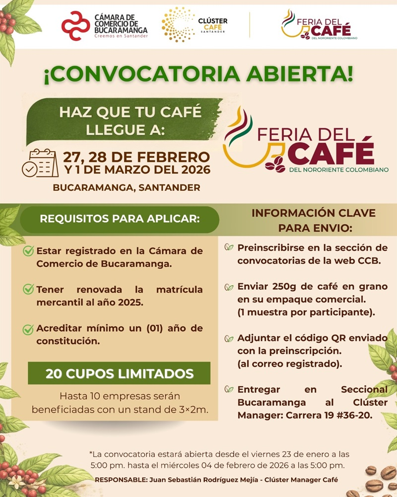 CONVOCATORIA FERIA DE CAF&Eacute; DEL NORIENTE COLOMBIANO 2026