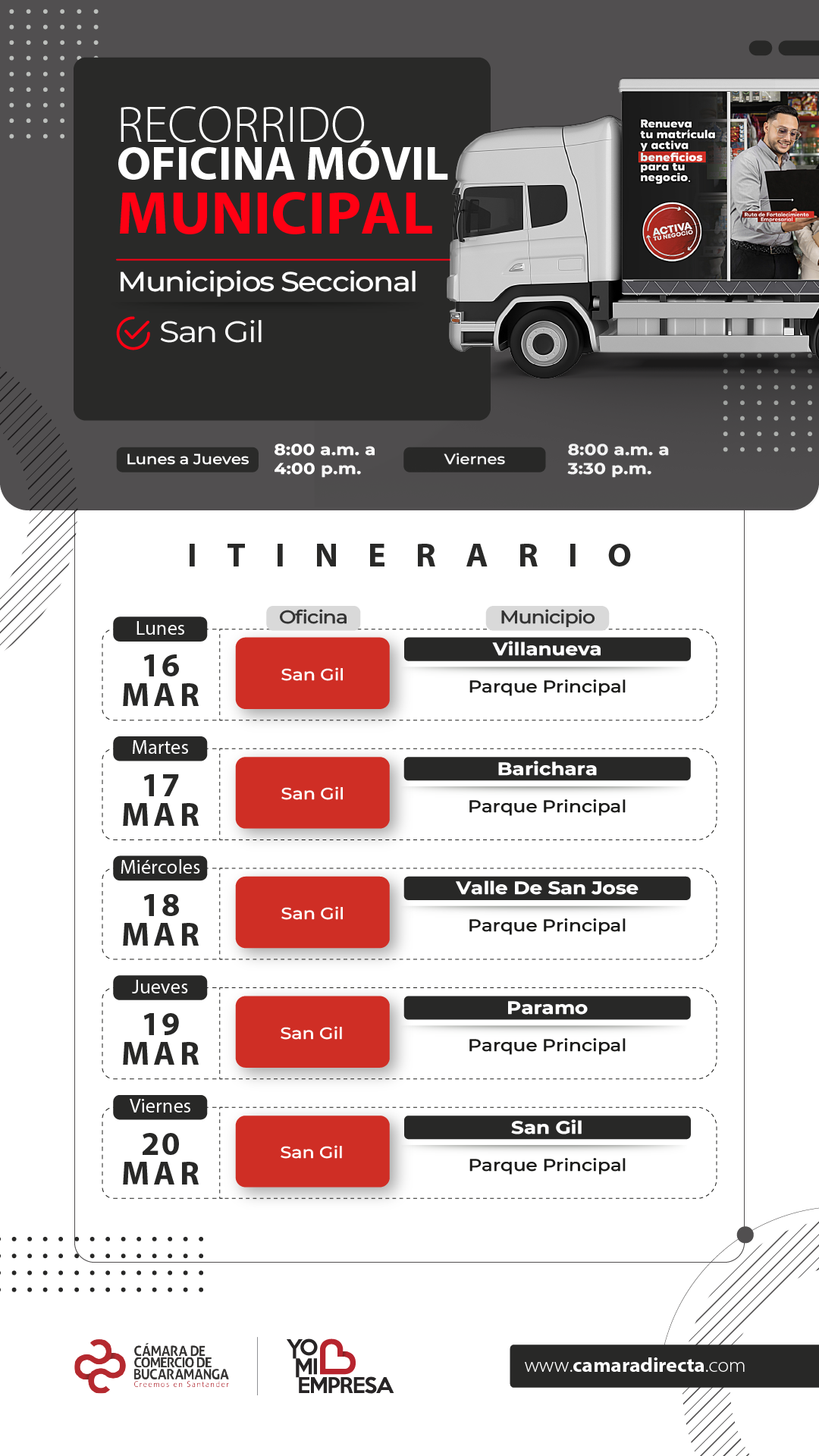 RECORRIDO OFICINA M&Oacute;VIL MUNICIPAL 2026