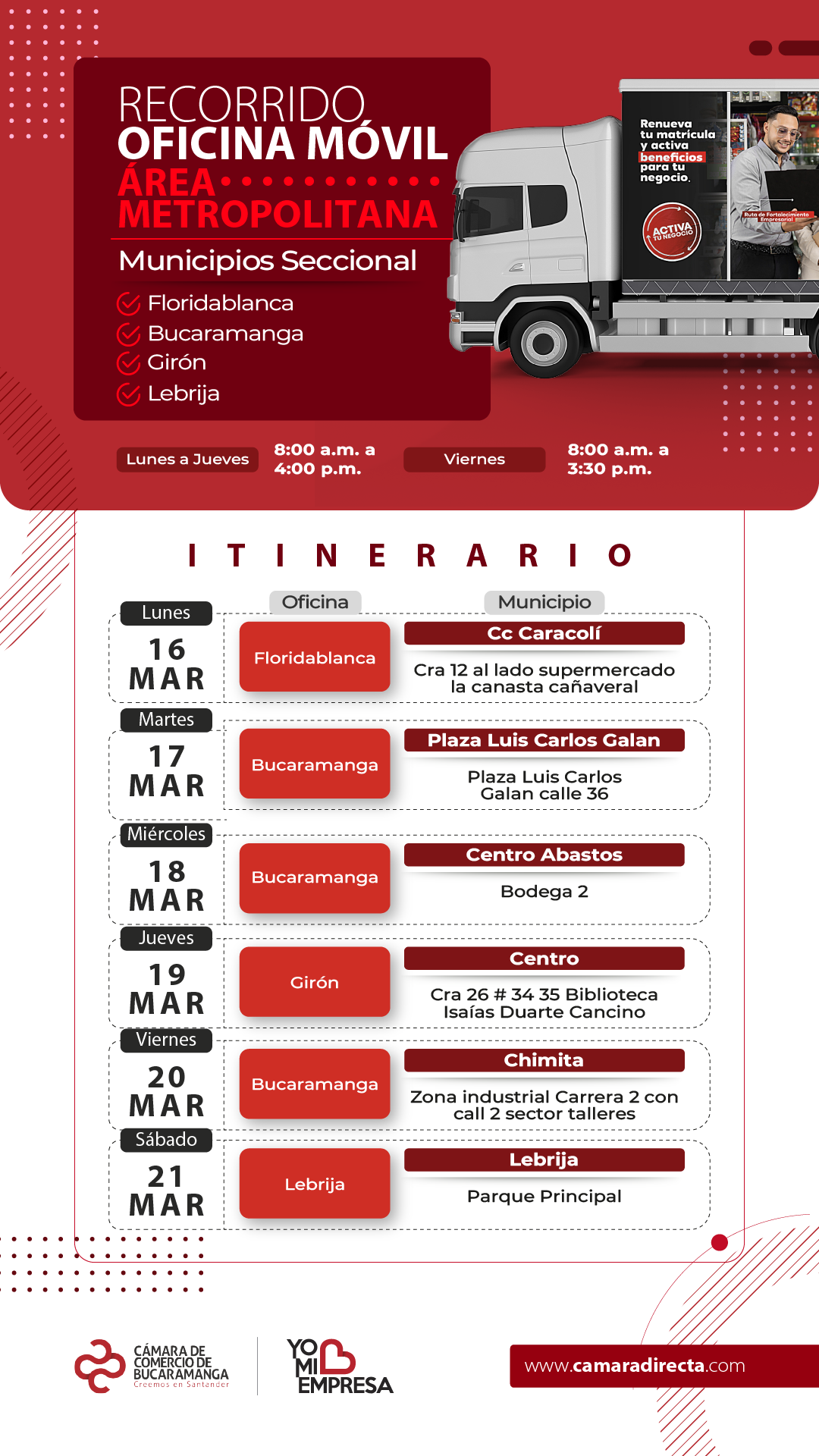 RECORRIDO OFICINA M&Oacute;VIL &Aacute;REA METROPOLITANA 2026