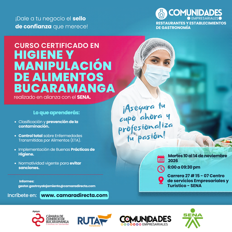 CURSO CERTIFICADO EN HIGIENE Y MANIPULACI&Oacute;N DE ALIMENTOS EN BUCARAMANGA 
