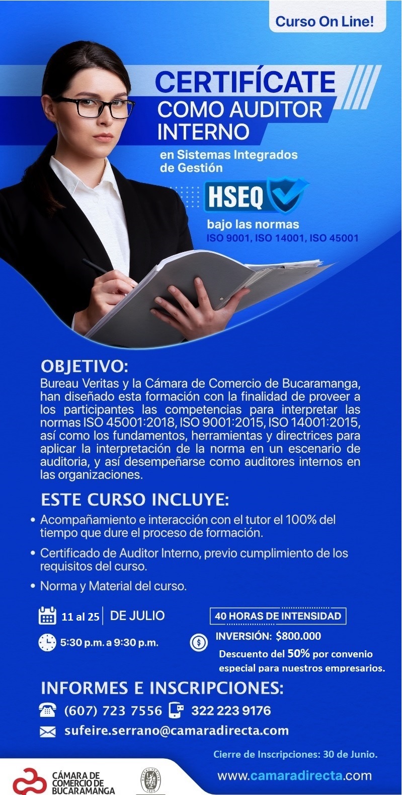 CURSO CERTIFÍCATE COMO AUDITOR INTERNO EN SISTEMAS INTEGRADOS DE GESTIÓN (HSEQ)