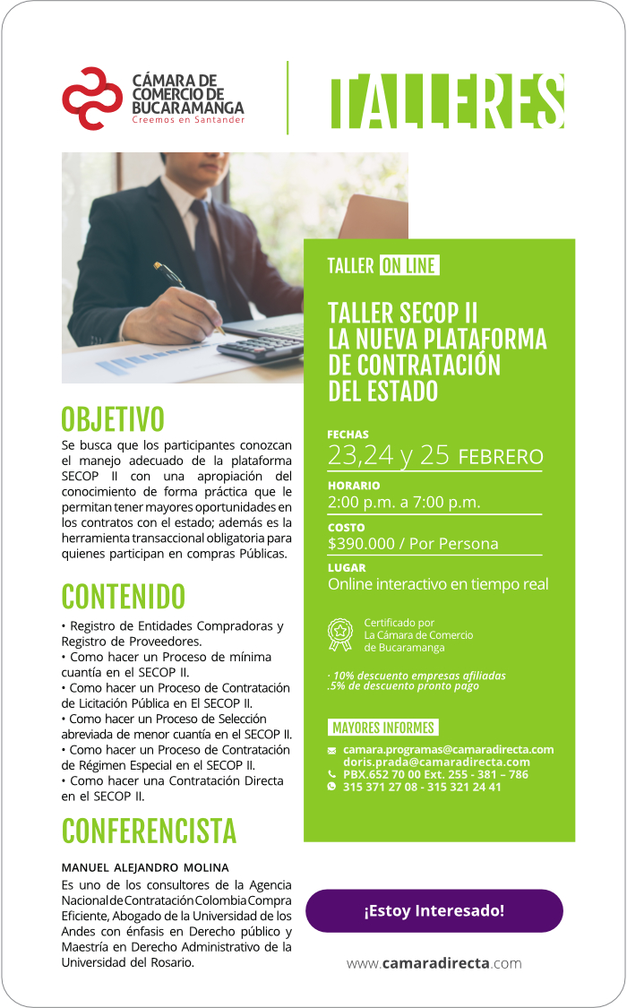 TALLER SECOP II LA NUEVA PLATAFORMA DE CONTRATACIÓN CON EL ESTADO.
