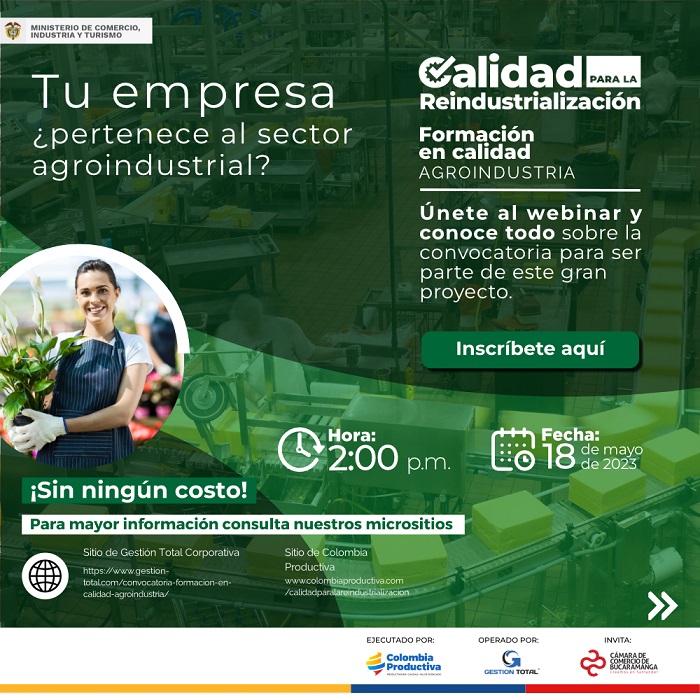 WEBINAR FORMACIÓN EN CALIDAD PARA AGROINDUSTRIA 18 MAYO 2023 