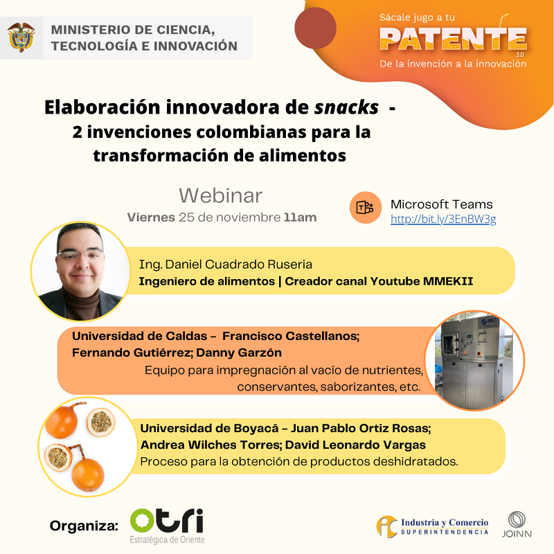 WEBINAR DOS INVENCIONES COLOMBIANAS PARA LA ELABORACIÓN DE SNACKS