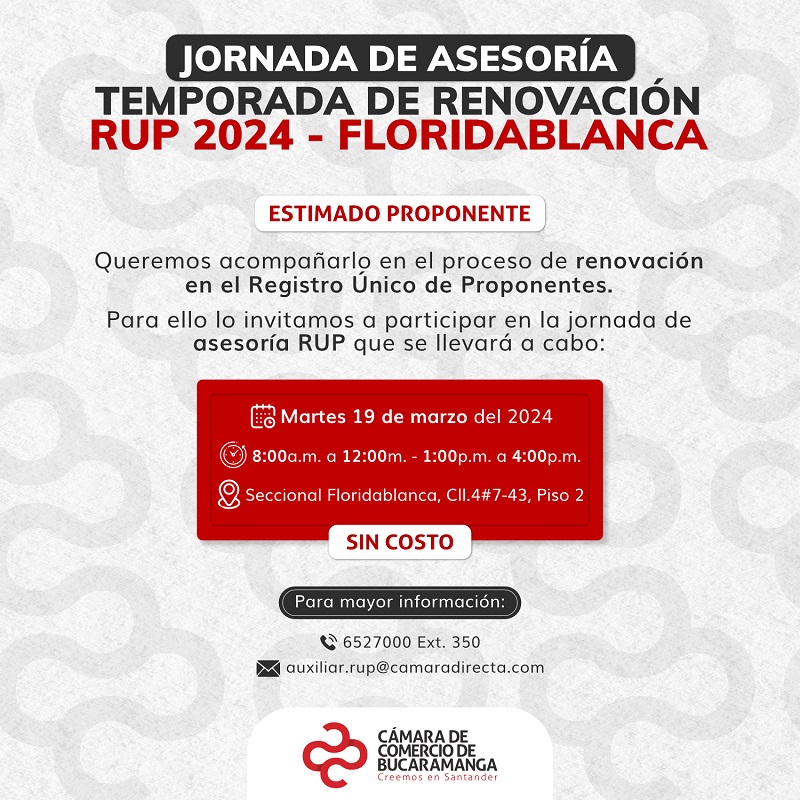 JORNADA DE ASESOR&Iacute;A TEMPORADA DE RENOVACION RUP 19 MARZO 2024 - FLORIDABLANCA 