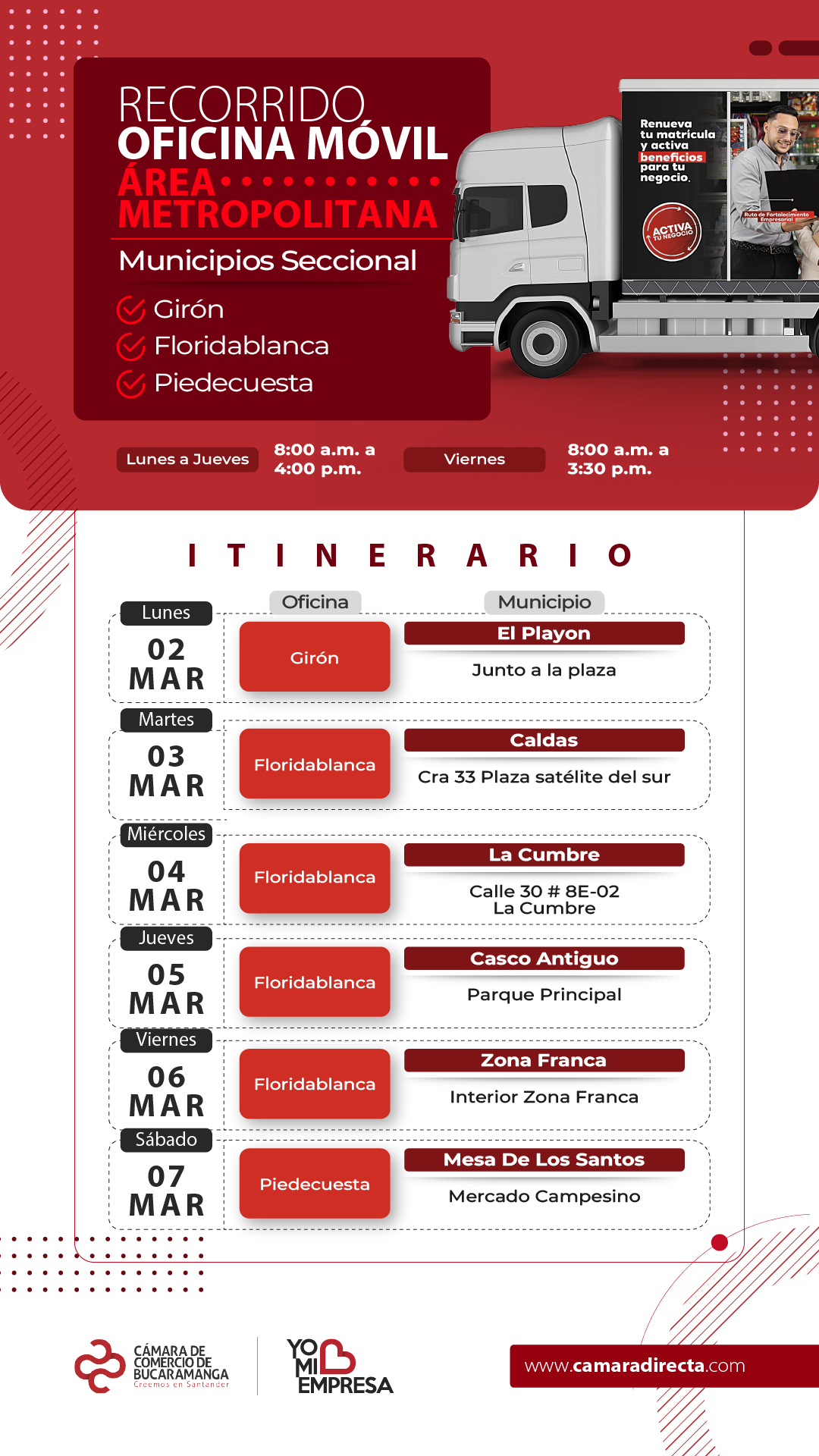 RECORRIDO OFICINA M&Oacute;VIL &Aacute;REA METROPOLITANA 2026