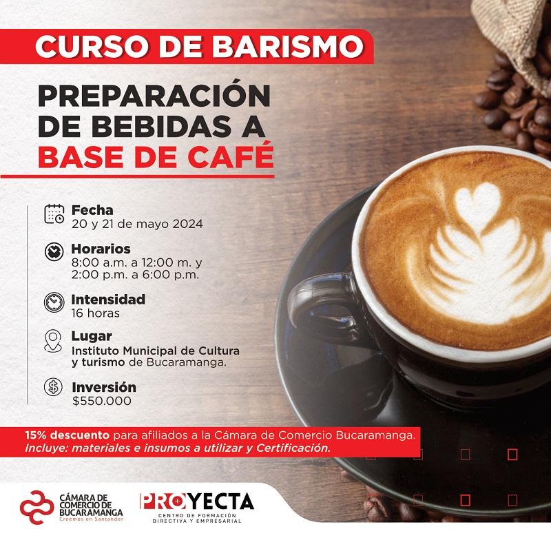 CURSO DE BARISMO PREPARACI&Oacute;N DE BEBIDAS A BASE DE CAF&Eacute; MAYO 2024