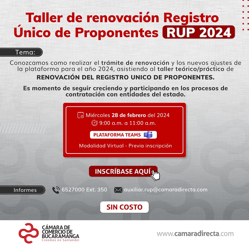 TALLER DE RENOVACIÓN REGISTRO ÚNICO DE PROPONENTES - RUP 2024