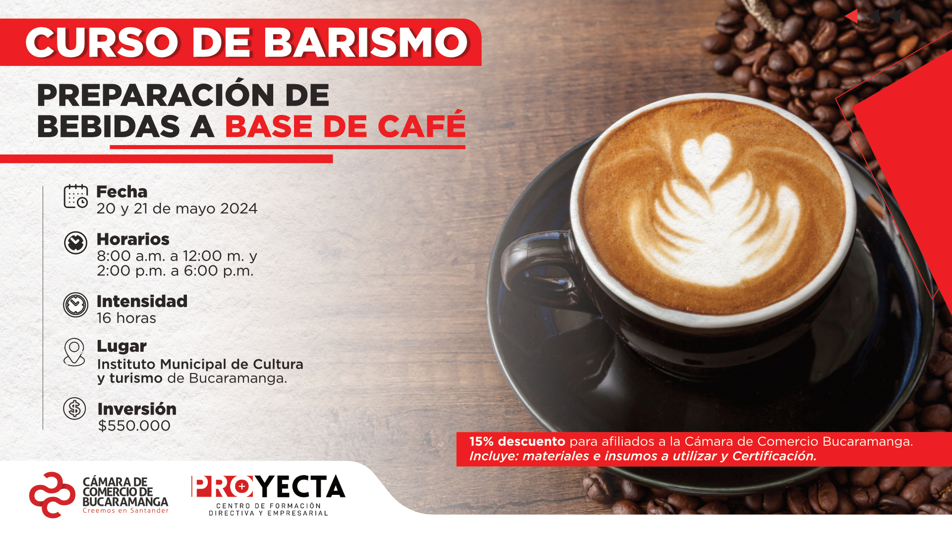 CURSO BARISMO: PREPARACIÓN DE BEBIDAS A BASE DE CAFÉ- PRESENCIAL  BUCARAMANGA