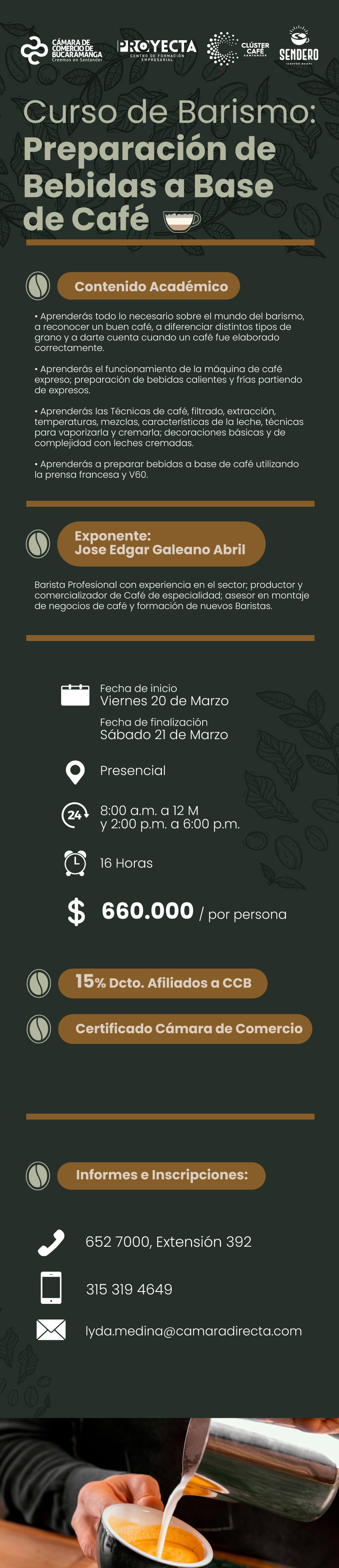 CURSO DE BARISMO: PREPARACI&Oacute;N DE BEBIDAS A BASE DE CAF&Eacute;- 2026- III