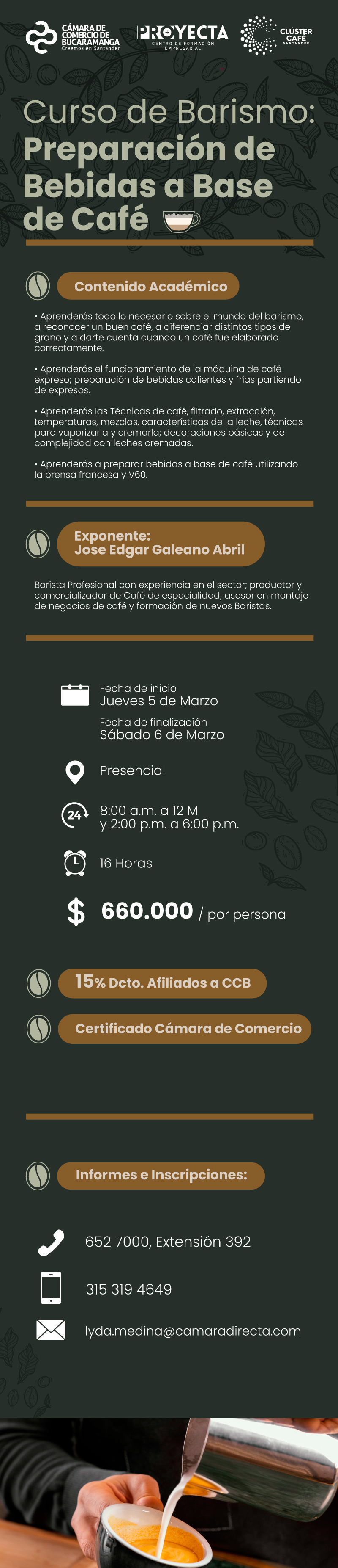 CURSO DE BARISMO: PREPARACI&Oacute;N DE BEBIDAS A BASE DE CAF&Eacute;- 2026