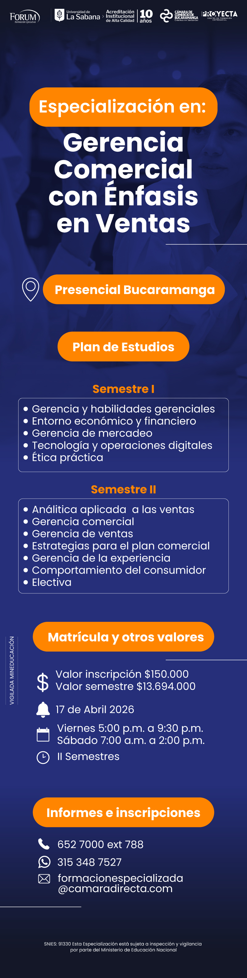 ESPECIALIZACI&Oacute;N EN GERENCIA COMERCIAL CON &Eacute;NFASIS EN VENTAS    -     UNIVERSIDAD DE LA SABANA