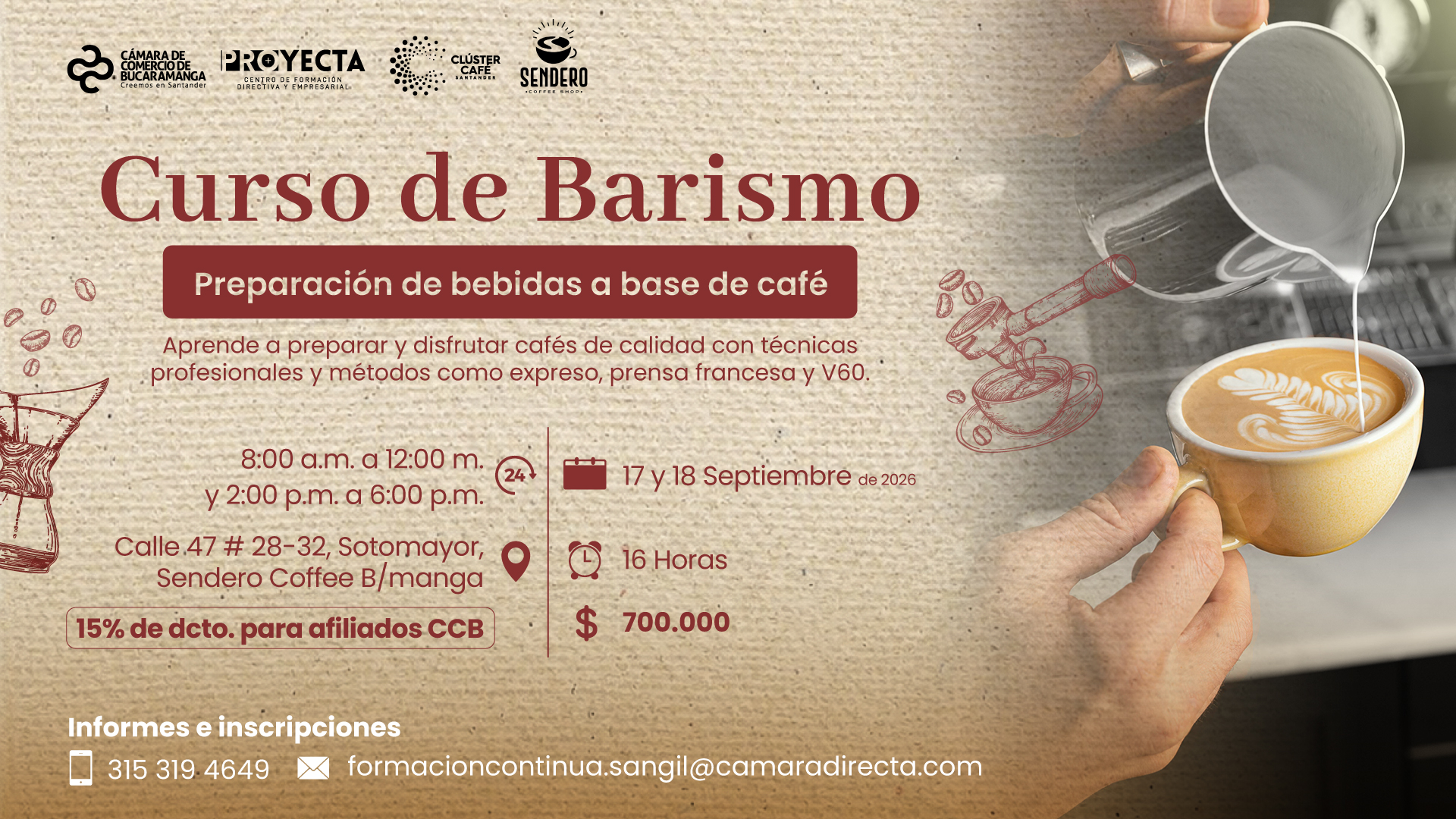 CURSO DE BARISMO: PREPARACI&Oacute;N DE BEBIDAS A BASE DE CAF&Eacute;- 2026- IV