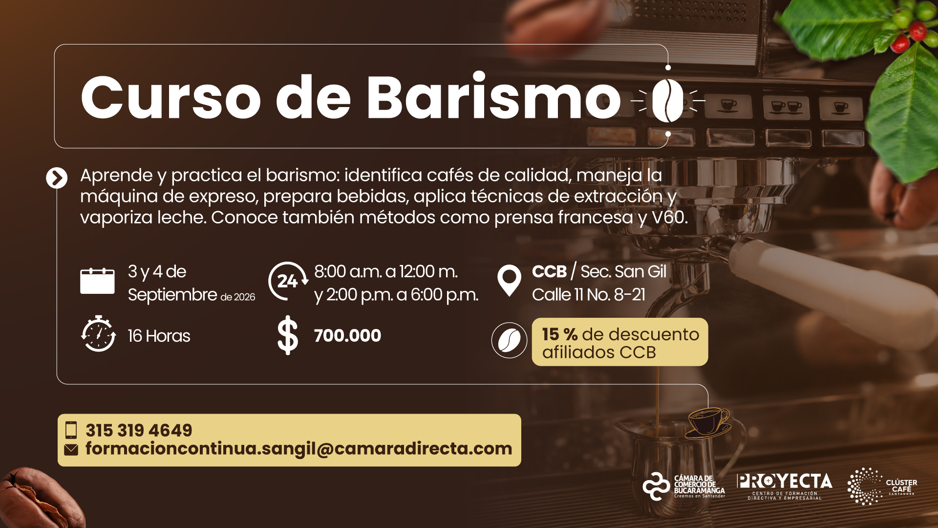CURSO DE BARISMO: Preparaci&oacute;n de Bebidas a Base de Caf&eacute;