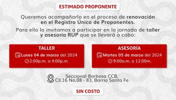 TALLER DE RENOVACIÓN REGISTRO ÚNICO DE PROPONENTES - RUP 4 Y 5 MARZO 2024 BARBOSA